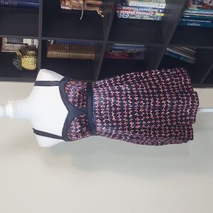 LAUNDRY by SHELLI SEGAL Red Blue Beaded Silk Dress